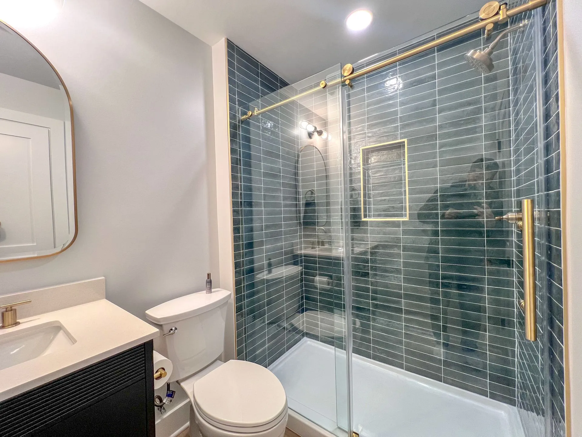 Basement bathroom remodel with shower and vanity in Shrewsbury MA