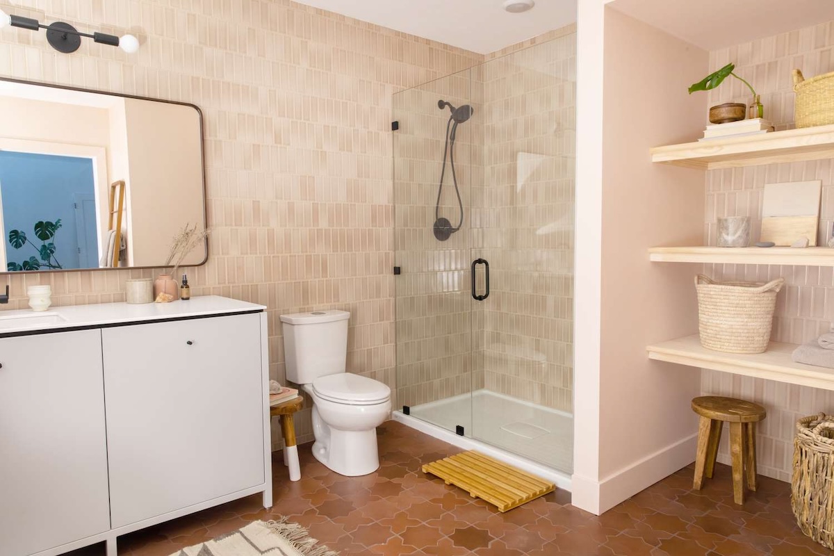 Modern basement bathroom finish in Shrewsbury MA