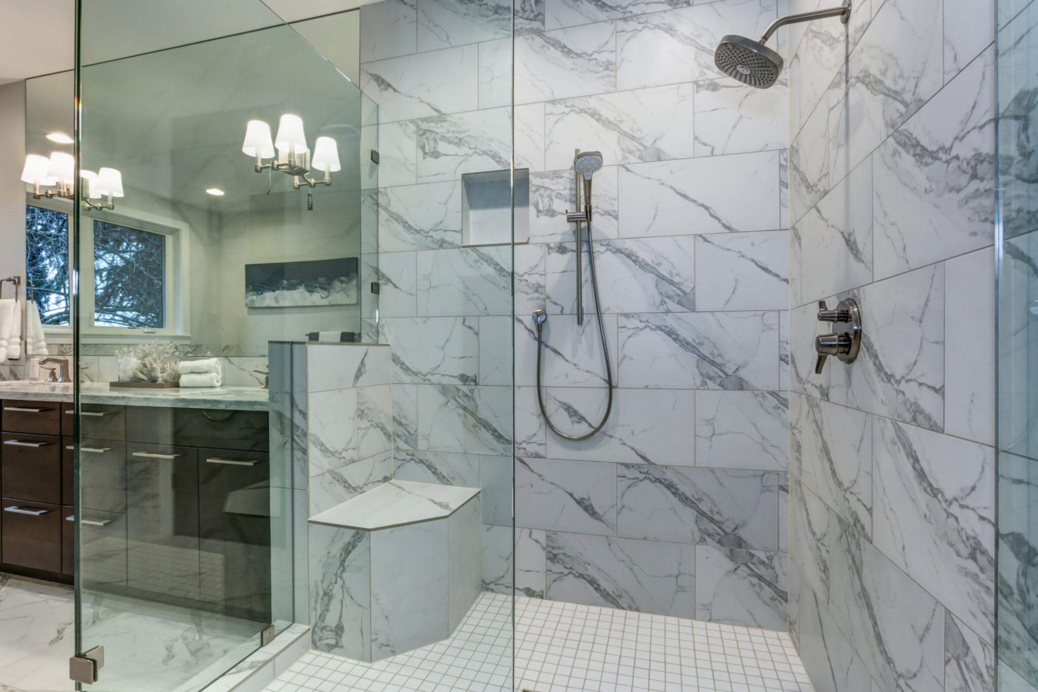 Custom glass shower bathroom remodel Worcester MA by Prosper Construction